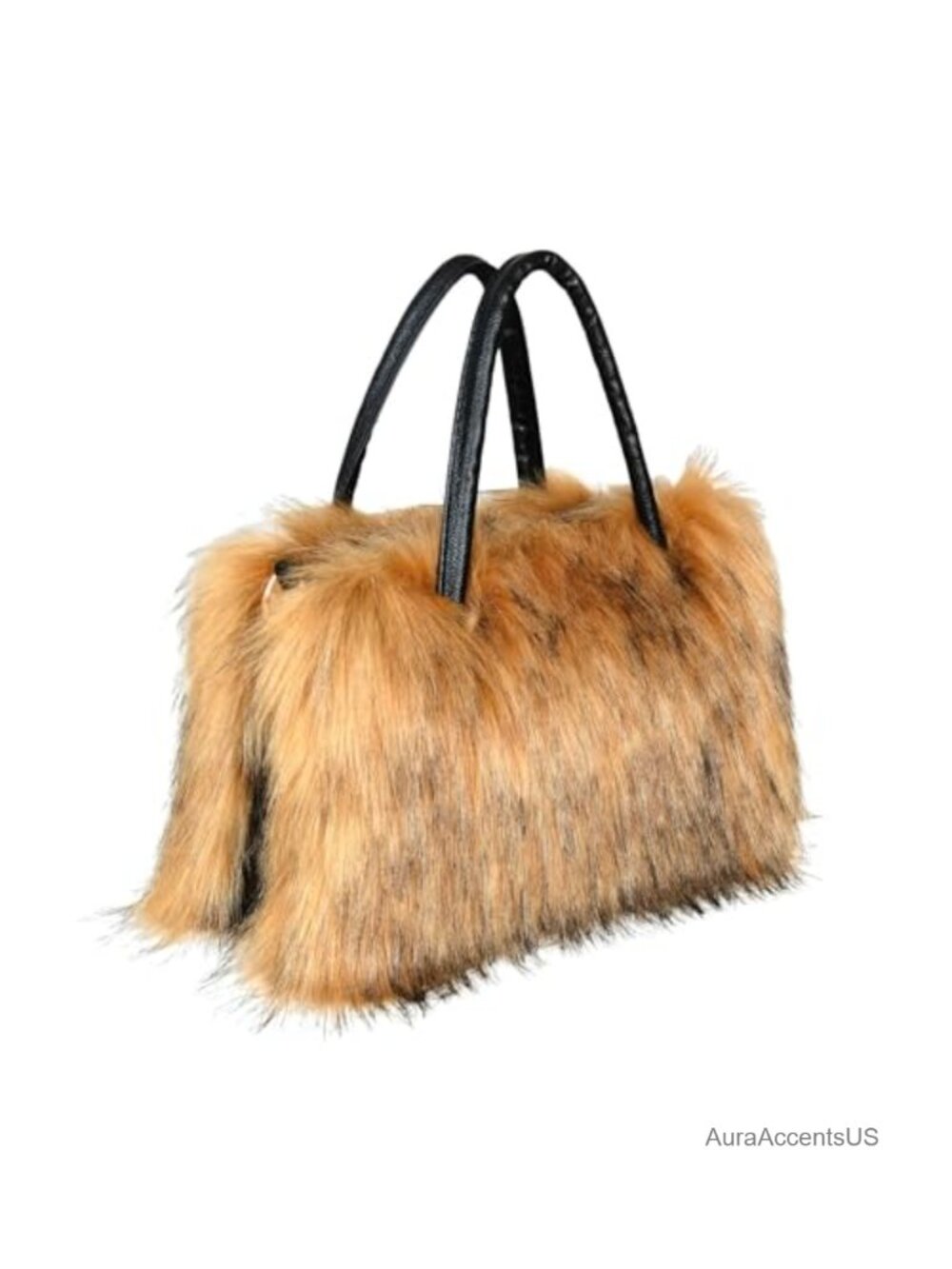 Faux Fur Satchel Crossbody Bag with Leather Handles
